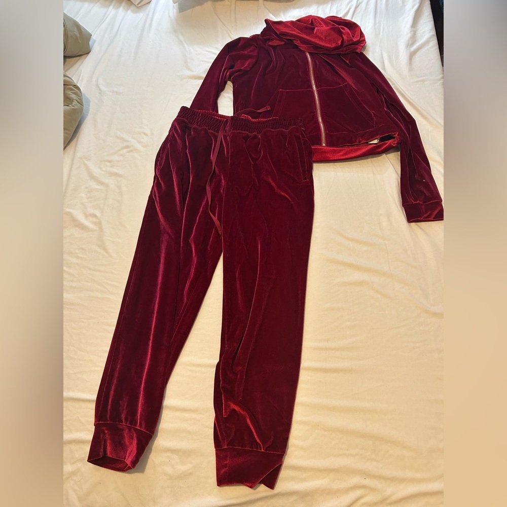 Fabletics Velvet Tracksuit in Deep Red